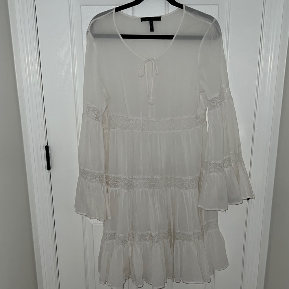BCBGMaxAzria Cream Tiered Bell Sleeve Sundress/Swim Coverup